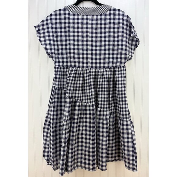 Anthropologie 11 1 TYLHO Navy Blue Gingham Check A-Line Dress Cottagecore XS NWT - Picture 5 of 8